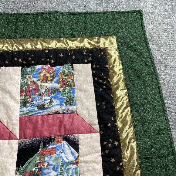 Christmas Wall Hanging‎ Quilt Handmade Square Printed Town Scenes Snow - Picture 3 of 15